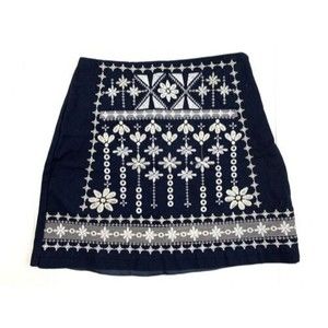 Blue Rain Womens Skirt SZ XS 100% Cotton Embroidered Navy Blue Daisies Side Zip